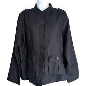 John Partridge Womens Linen Utility Safari Button Up Jacket Black‎ Size M Unique
